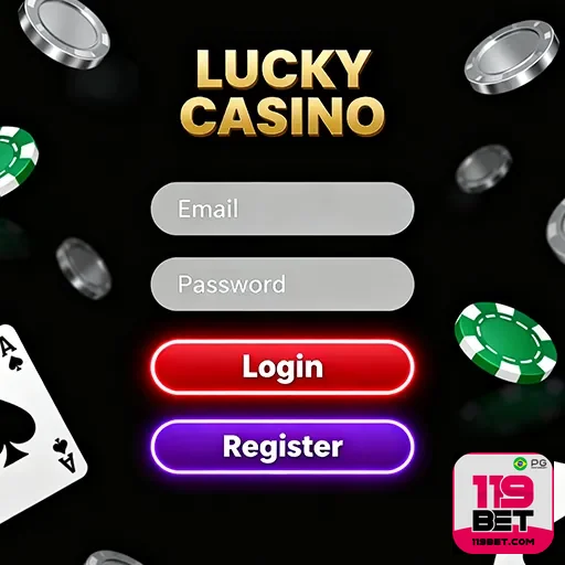 Tela de login na 119bet com destaque para jogos de cassino no celular